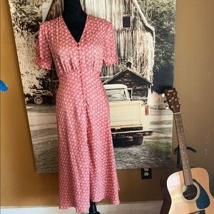 The Kooples Red Floral V-Neck Midi Dress